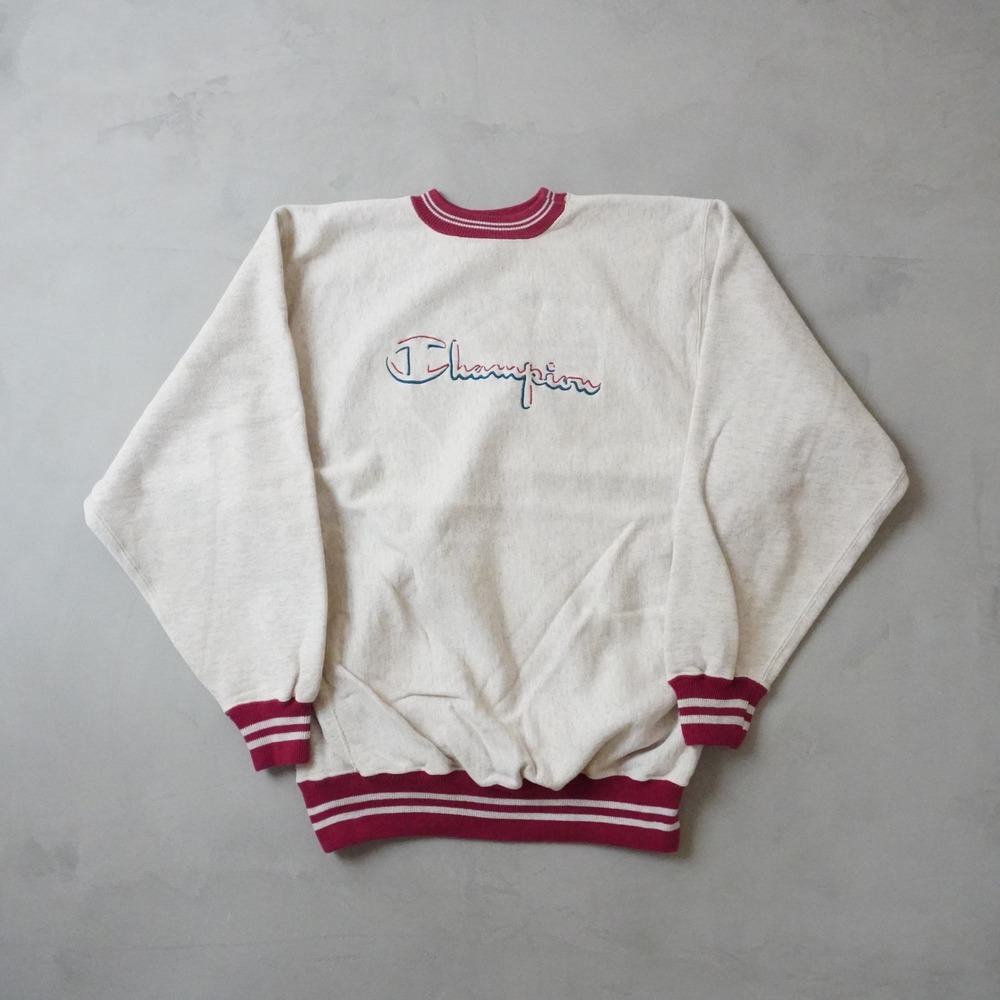 Vintage Champion Reverse Weave Sweatshirt XL Mens 90s Oatmeal Burgundy Striped